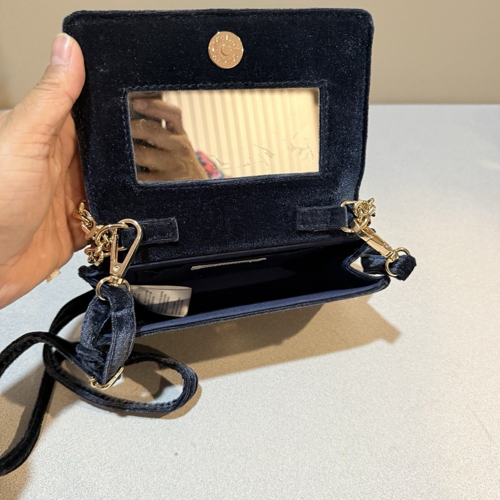 Anthropologie Velvet Crossbody Wallet inner mirror‎ slip pocket Magnetic closure - Picture 4 of 10
